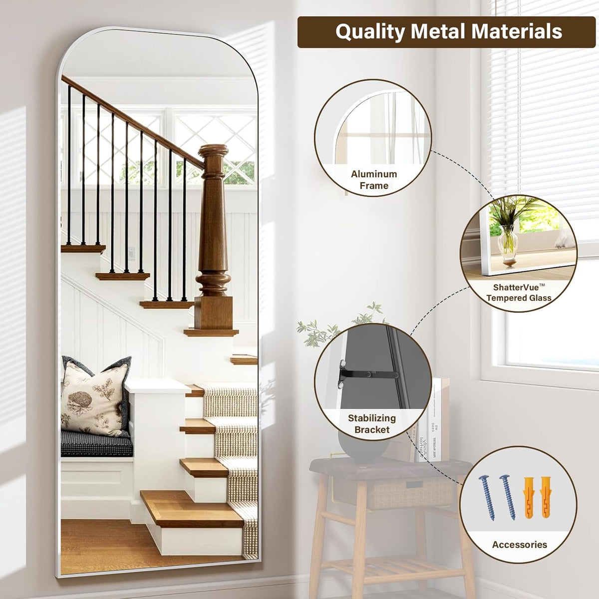 Full Length Mirror, 71&quot;x28&quot; Floor Mirror Freestanding, Arched Floor Standing Large Mirror Full Body Mirrors with Stand for Bedroom, Hanging Mounted Mirrors for Living Room, Silver