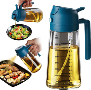 TrendPlain 16oz/470ml Glass Olive Oil Sprayer for Cooking – 2 in 1 Olive Oil Dispenser Bottle for Kitchen Gadgets and Air Fryer Accessories, Salad, BBQ - Black