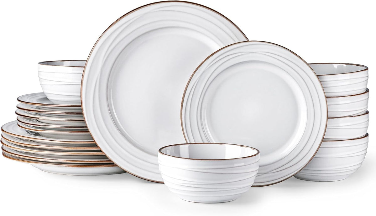 GBHOME Ceramic Dinnerware Sets,12 pcs Embossed Elegant Stoneware Plates and Bowls Sets, Housewarming Wedding Gift | Dishwasher &amp; Microwave Safe | Dishes Set Service for 4