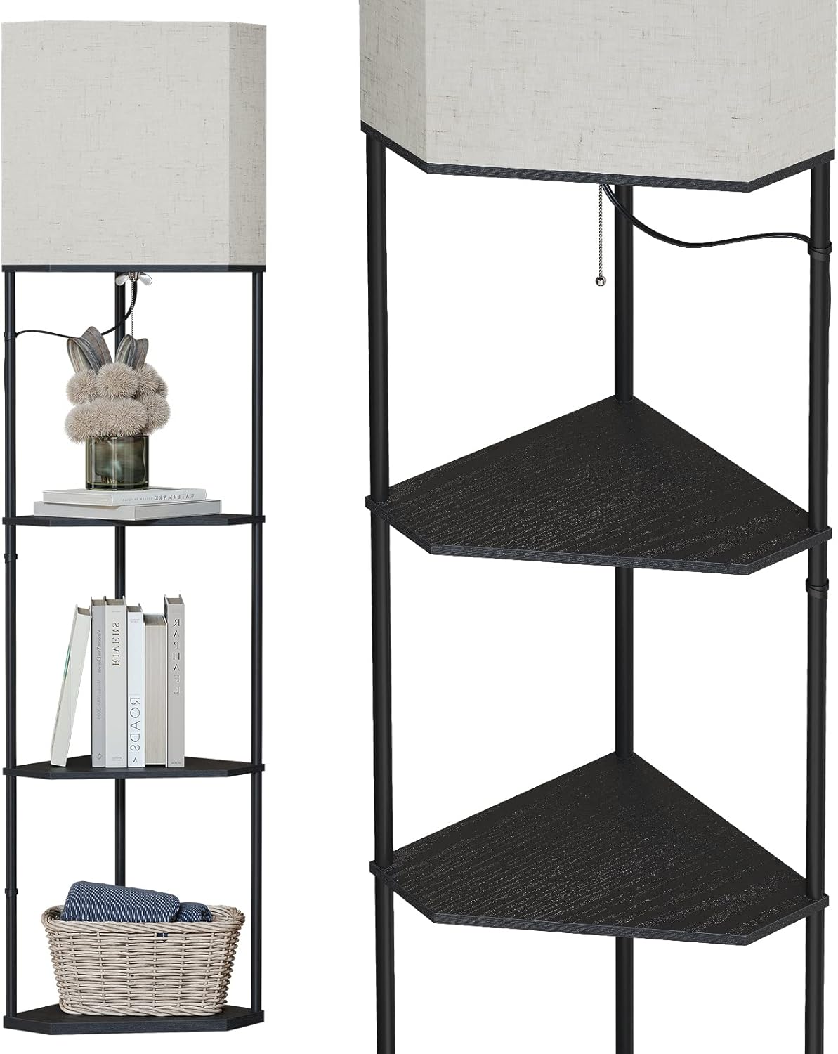 SUNMORY Floor Lamp with Shelves, Modern Square Standing Lamp with 3 Color Temperature Bulb, Corner Display Bookshelf Lamp for Living Room and Bedroom(Black)