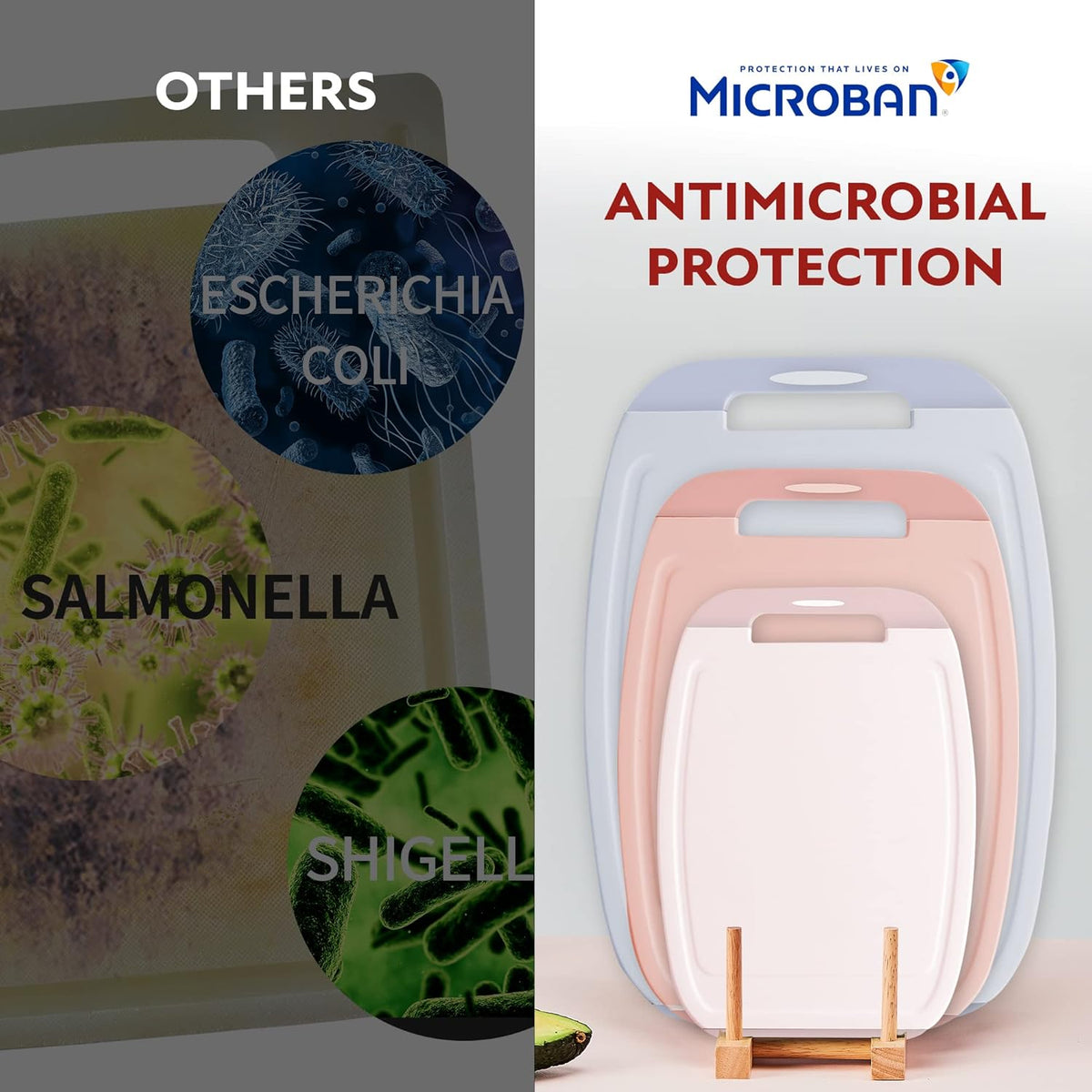 Neoflam Microban Protection Cutting Board 3 Piece Set, Stain &amp; Odor/BPA Free, Reversable Board, Upgraded Larger Juice Groove, Non-Slip EZ Grip Handle, Dishwasher Safe, Pastel