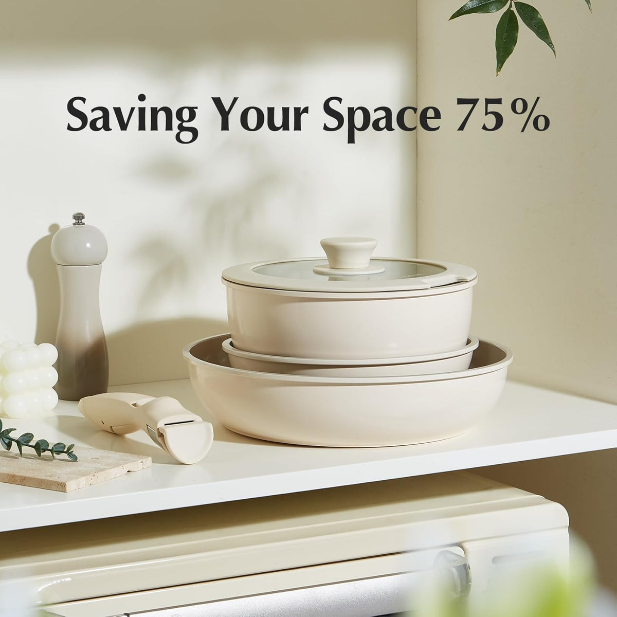 Redchef Ceramic Pots and Pans Set Non Stick, Nonstick Kitchen Cookware Sets, Non Toxic Pots and Pans Set Non Stick, PFAS PFOA &amp; PTFE Free, Detachable Handle Pots and Pans 5 Piece, RV Cookware