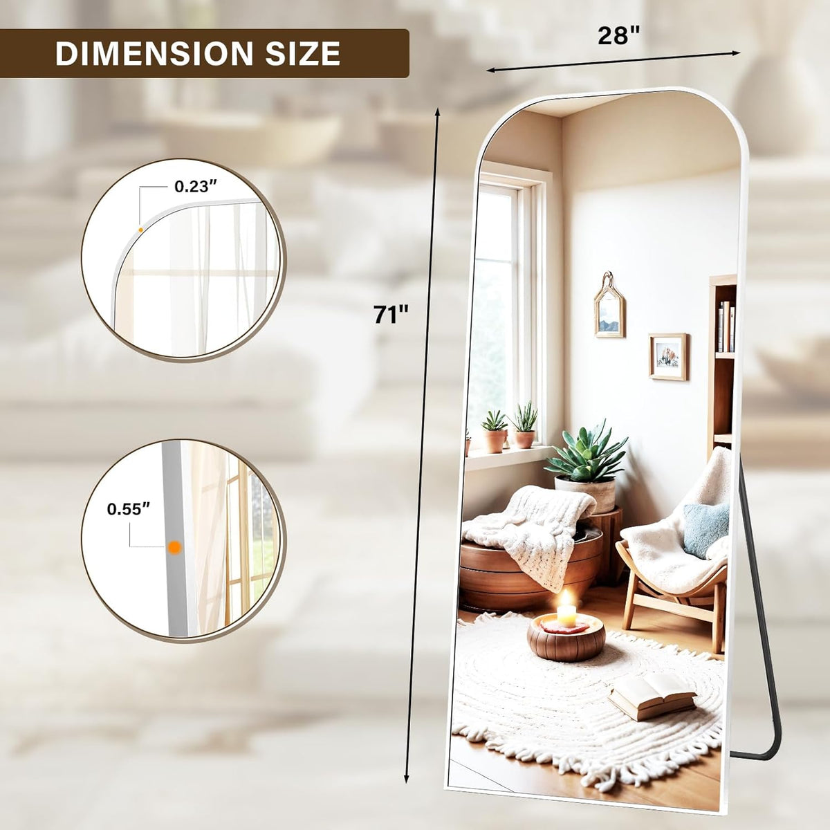 Full Length Mirror, 71&quot;x28&quot; Floor Mirror Freestanding, Arched Floor Standing Large Mirror Full Body Mirrors with Stand for Bedroom, Hanging Mounted Mirrors for Living Room, Silver