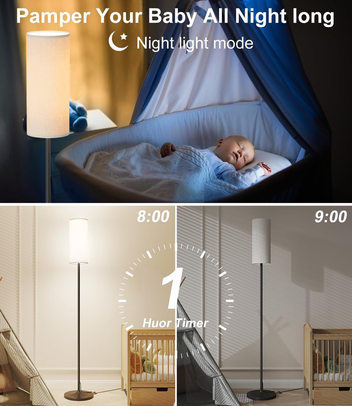 luckystyle Dimmable Floor Standing Tall Lamp, 12W Led Bulb with Lampshade, Foot Switch, Remote Custom Color Temperature Pole for Bedroom, Office, Kids &amp; Living Room, Black