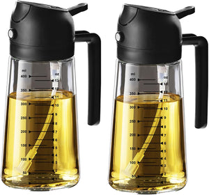 TrendPlain 16oz/470ml Glass Olive Oil Sprayer for Cooking – 2 in 1 Olive Oil Dispenser Bottle for Kitchen Gadgets and Air Fryer Accessories, Salad, BBQ - Black