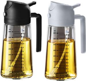 TrendPlain 16oz/470ml Glass Olive Oil Sprayer for Cooking – 2 in 1 Olive Oil Dispenser Bottle for Kitchen Gadgets and Air Fryer Accessories, Salad, BBQ - Black