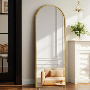 64"x21" Full Length Mirror with Stand, Shatterproof Arched Floor Mirror, Aluminum Alloy Thin Frame - Freestanding/Leaning/Wall Mount for Bedroom, Living Room & Entryway (Gold)