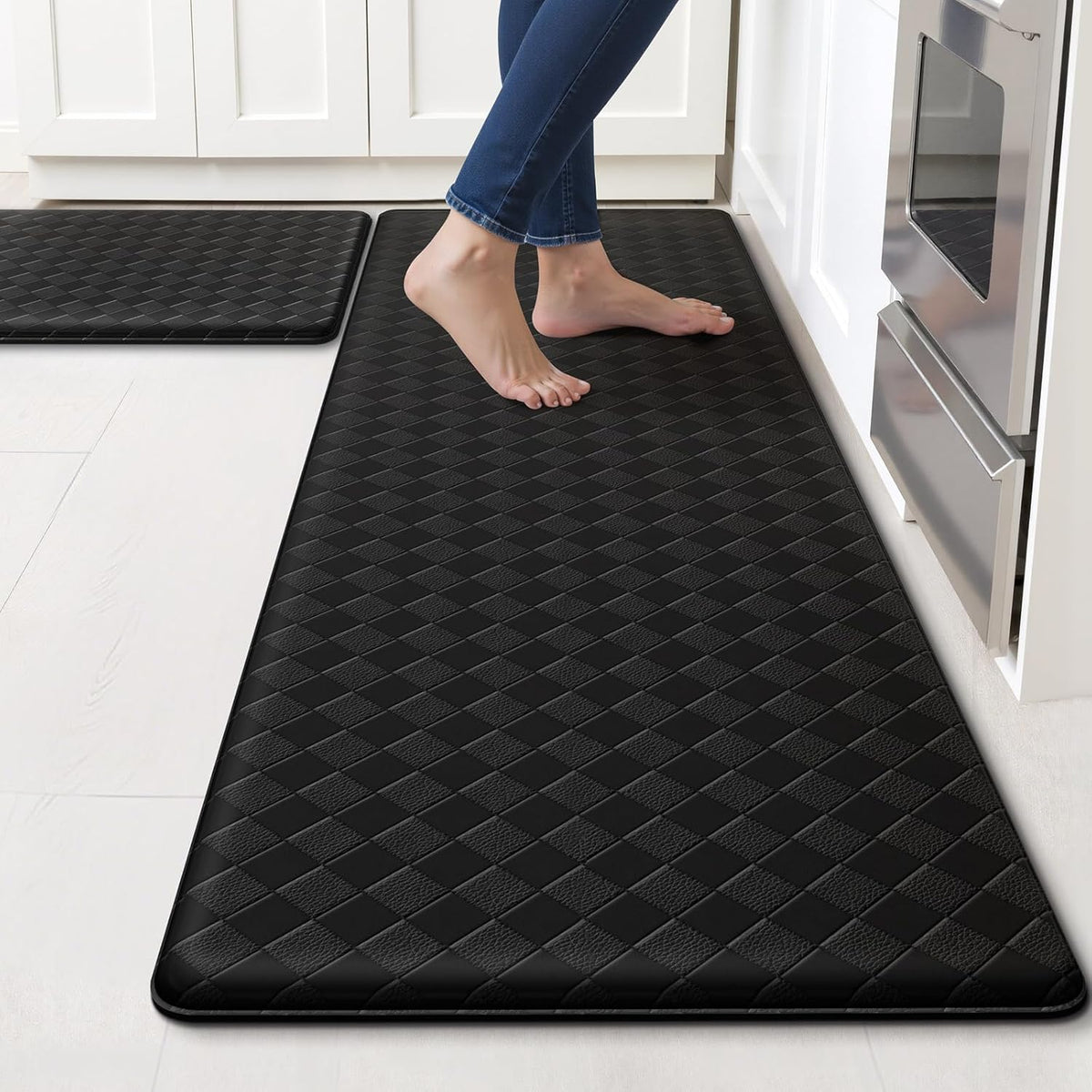 Kitchen Mats, 2PCS Kitchen Rugs, Cushioned Anti Fatigue Kitchen Mats for Floor, Non-Slip Standing Sink Mat, Waterproof Kitchen Rug Set for Kitchen Floor Office,17.3&quot;×30&quot;+17.3&quot;×47&quot; Black