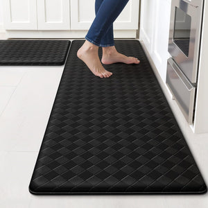 Kitchen Mats, 2PCS Kitchen Rugs, Cushioned Anti Fatigue Kitchen Mats for Floor, Non-Slip Standing Sink Mat, Waterproof Kitchen Rug Set for Kitchen Floor Office,17.3"×30"+17.3"×47" Black