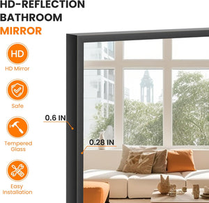 Full Length Mirror, Standing Large Floor Mirror with Aluminum Frame for Bedroom, Living Room, Bathroom(Black)