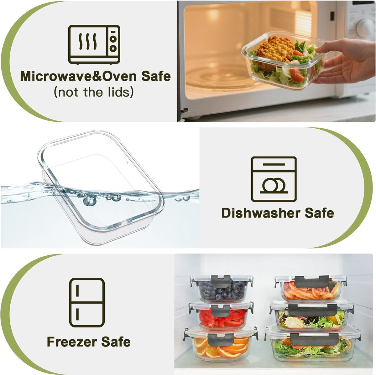 BAYZZ 30 Piece Glass Food Storage Containers Set, Glass Meal Prep Containers with Lids, Airtight Lunch Box, BPA-Free, Microwave, Freezer &amp; Dishwasher Safe