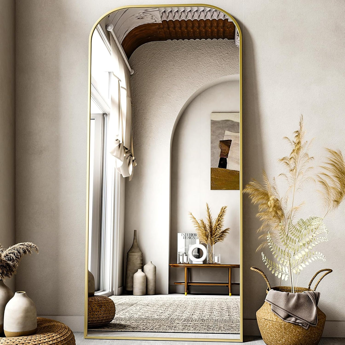Full Length Mirror, 71&quot;x28&quot; Floor Mirror Freestanding, Arched Floor Standing Large Mirror Full Body Mirrors with Stand for Bedroom, Hanging Mounted Mirrors for Living Room, Silver