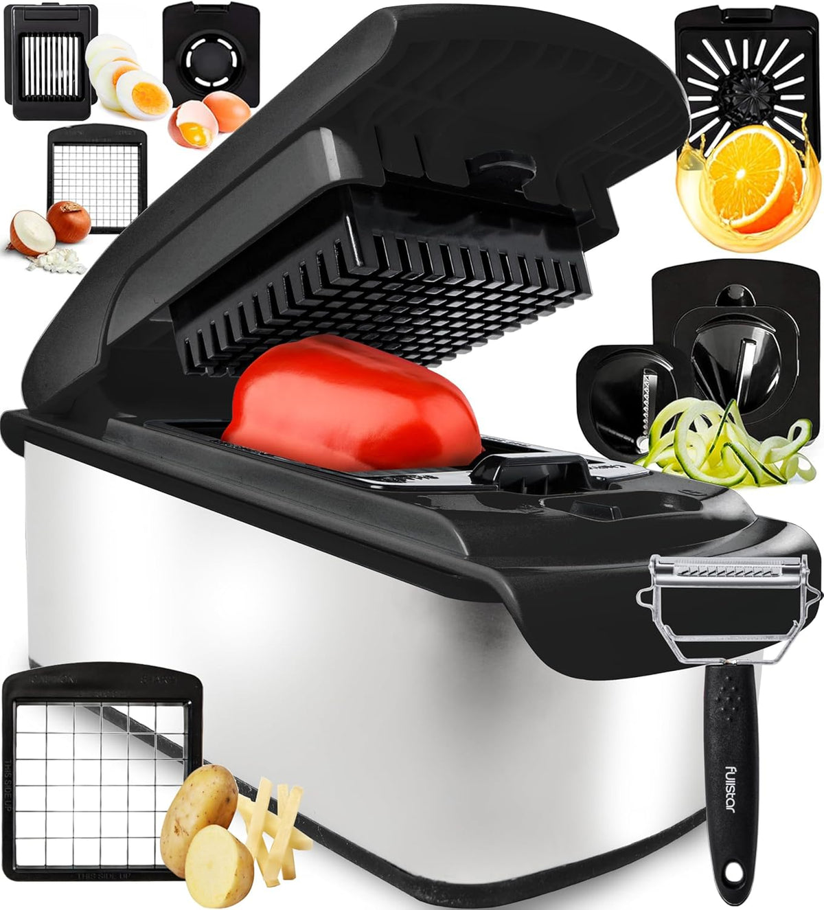 Fullstar The Original Pro Chopper - Vegetable Chopper and Spiralizer, Food Chopper with Container, Fruit Slicer, Kitchen Gadgets &amp; Accessories, Home Essentials (4 in 1, White)