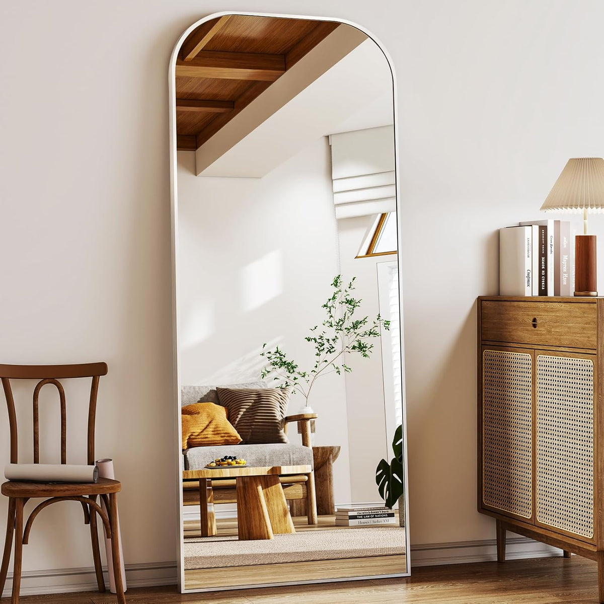 Full Length Mirror, 71&quot;x28&quot; Floor Mirror Freestanding, Arched Floor Standing Large Mirror Full Body Mirrors with Stand for Bedroom, Hanging Mounted Mirrors for Living Room, Silver