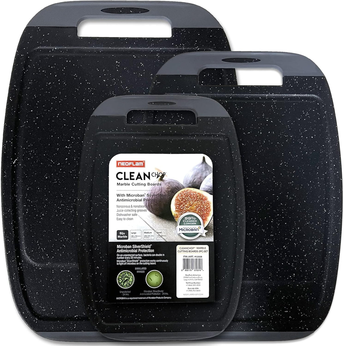 Neoflam Microban Protection Cutting Board 3 Piece Set, Stain &amp; Odor/BPA Free, Reversable Board, Upgraded Larger Juice Groove, Non-Slip EZ Grip Handle, Dishwasher Safe, Pastel