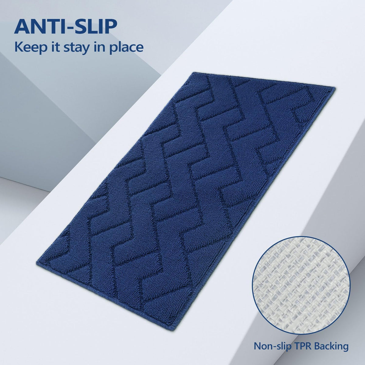 hicorfe Kitchen Rugs and Mats Sets,2 Pieces Super Absorbent Polypropylene Non-Slip Rug,Soft Comfort Floor Mat,Washable for Kitchen,Hallway,Office,Sink,Laundry(20&quot; x 31.5&quot;+20&quot; x 48&quot;,Navy Blue)