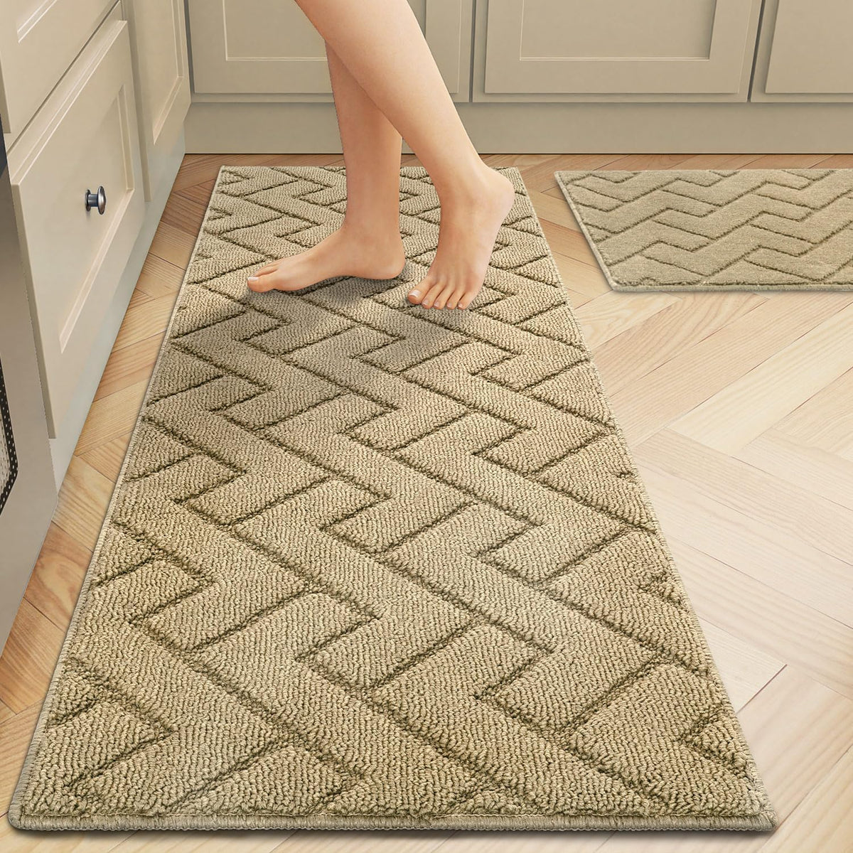 hicorfe Kitchen Rugs and Mats Sets,2 Pieces Super Absorbent Polypropylene Non-Slip Rug,Soft Comfort Floor Mat,Washable for Kitchen,Hallway,Office,Sink,Laundry(20&quot; x 31.5&quot;+20&quot; x 48&quot;,Navy Blue)