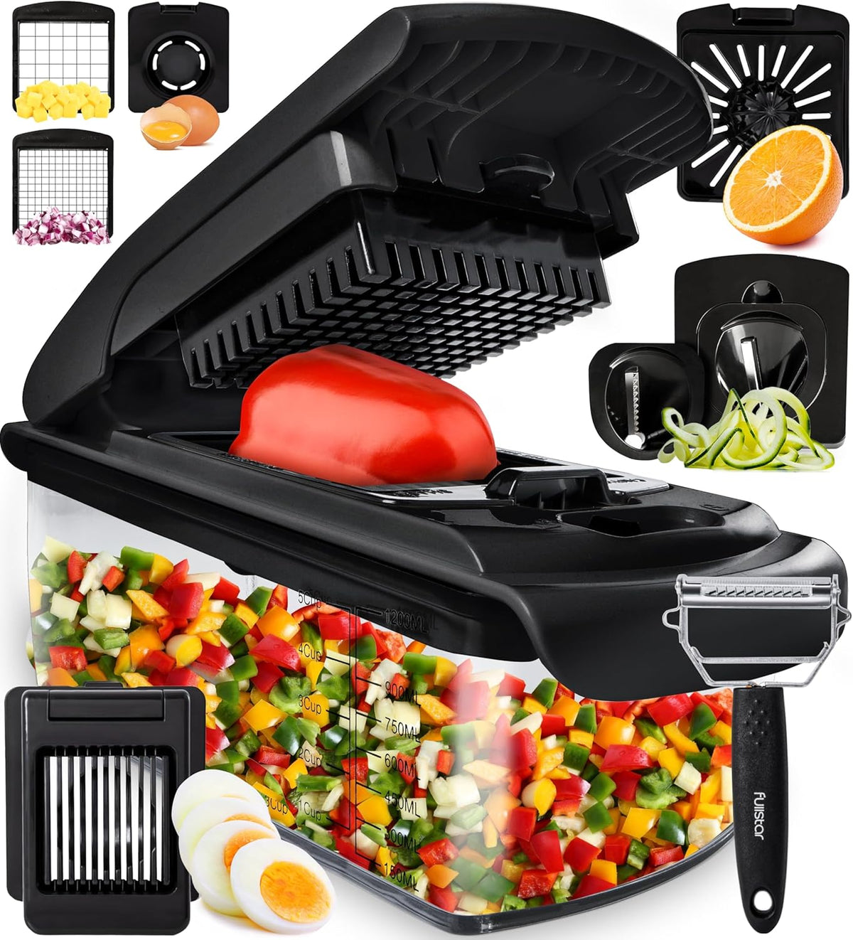 Fullstar The Original Pro Chopper - Vegetable Chopper and Spiralizer, Food Chopper with Container, Fruit Slicer, Kitchen Gadgets &amp; Accessories, Home Essentials (4 in 1, White)