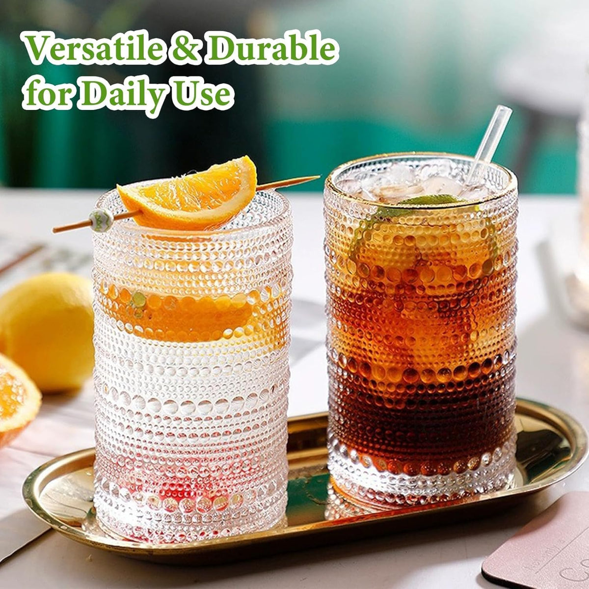 Vintage Hobnail Drinking Glasses Set of 8, 12 oz Highball Glasses &amp; 10 oz Cocktail Glasses Set, Kitchen Water Glasses Cup, Bar Tumbler Glassware Set for Beer, Juice, Cocktail, Whiskey, Milk