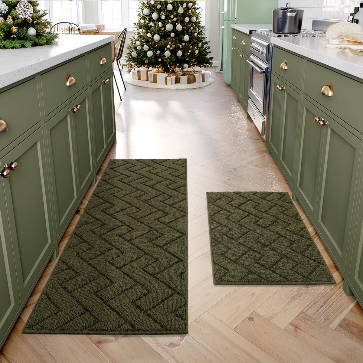 hicorfe Kitchen Rugs and Mats Sets,2 Pieces Super Absorbent Polypropylene Non-Slip Rug,Soft Comfort Floor Mat,Washable for Kitchen,Hallway,Office,Sink,Laundry(20&quot; x 31.5&quot;+20&quot; x 48&quot;,Navy Blue)