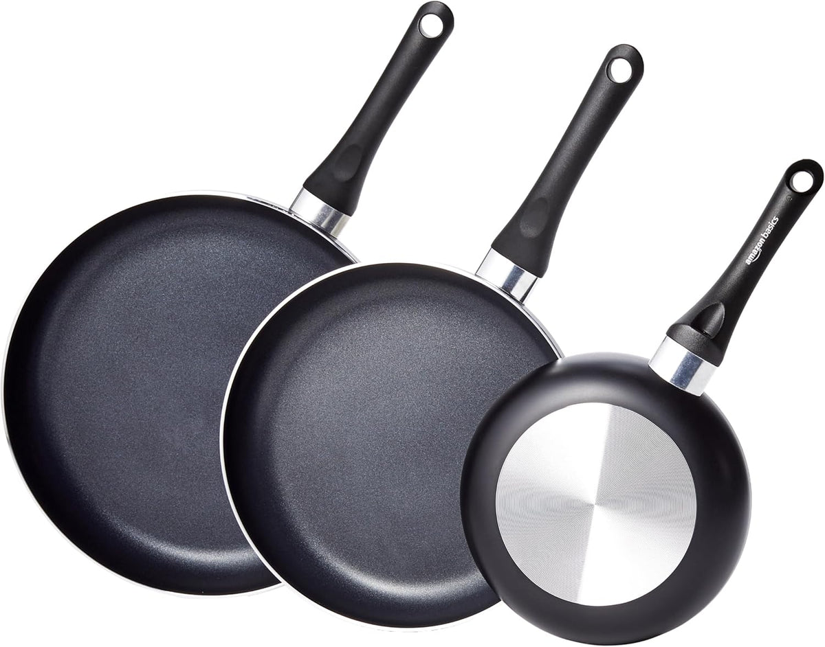 Amazon Basics Non Stick Kitchen Cookware 15-Piece Set, Non-Induction, Includes Pots, Pans, and Utensils, Black