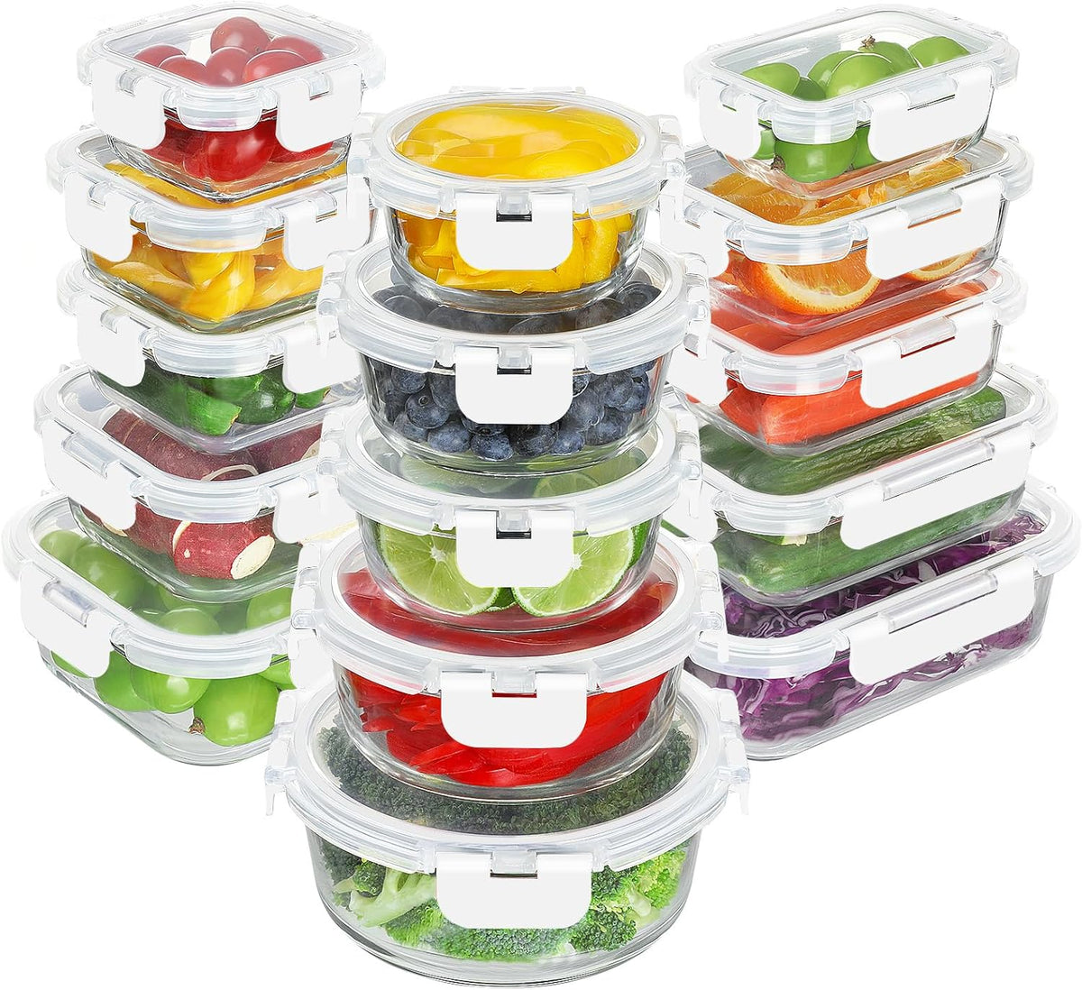 BAYZZ 30 Piece Glass Food Storage Containers Set, Glass Meal Prep Containers with Lids, Airtight Lunch Box, BPA-Free, Microwave, Freezer &amp; Dishwasher Safe
