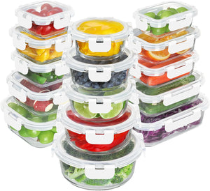 BAYZZ 30 Piece Glass Food Storage Containers Set, Glass Meal Prep Containers with Lids, Airtight Lunch Box, BPA-Free, Microwave, Freezer & Dishwasher Safe