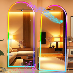 Hasipu 56" x 16" Arch LED Full Length Mirror with RGB Lights and Bluetooth Speaker, Full Body Floor Mirror with White Frame for Bedroom, Living Room, Dressing Room