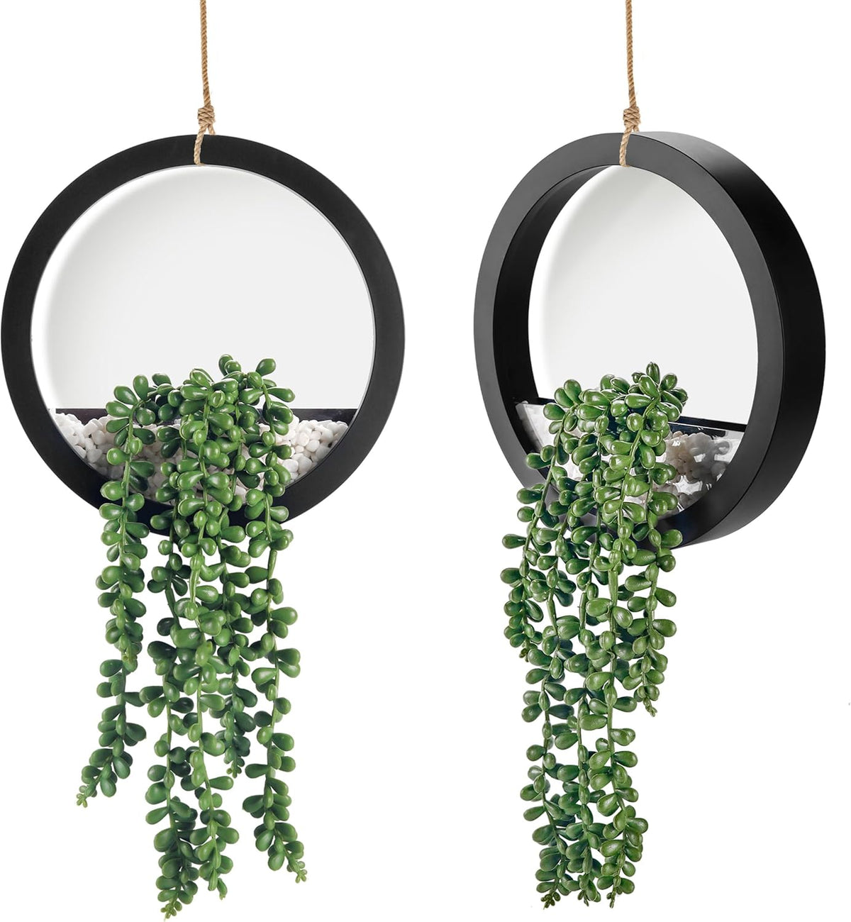 Der Rose 2 Pack Fake Plants Hanging Artificial Succulents Plants in Black Pots for Living Room Bathroom Accessories Boho Farmhouse Wall Decor