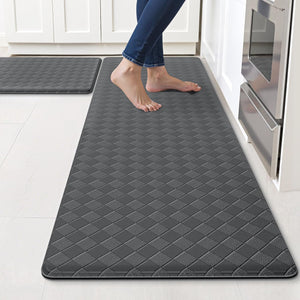 Kitchen Mats, 2PCS Kitchen Rugs, Cushioned Anti Fatigue Kitchen Mats for Floor, Non-Slip Standing Sink Mat, Waterproof Kitchen Rug Set for Kitchen Floor Office,17.3"×30"+17.3"×47" Black