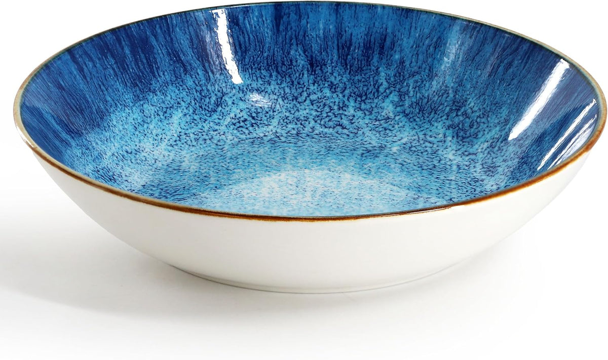 Elama Oceanus 16 Piece Porcelain Double Bowl Dinnerware Set in Blue, Tableware Service for 4