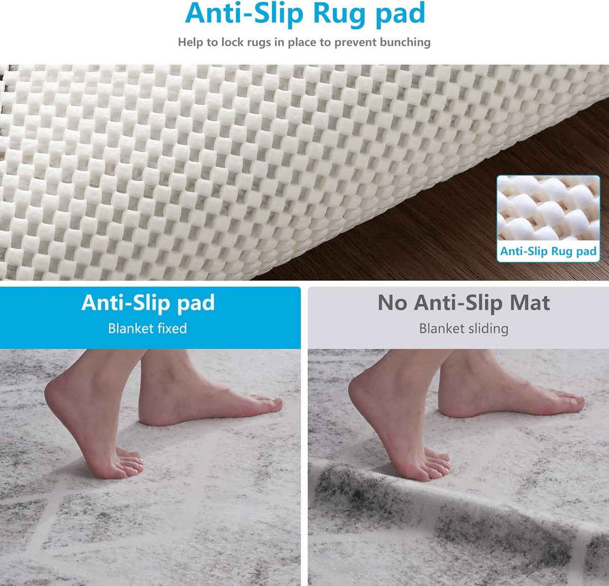 Non Slip Area Rug Pads Non Skid Rug Gripper 2x3 Feet Extra Thick Pad Anti-Slip Carpet Rug Mats for Hardwood Surface Floors, Keep Rugs Safe and in Place (2 x 3 Ft)