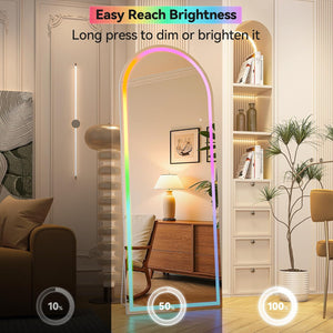 Hasipu 56" x 16" Arch LED Full Length Mirror with RGB Lights and Bluetooth Speaker, Full Body Floor Mirror with White Frame for Bedroom, Living Room, Dressing Room