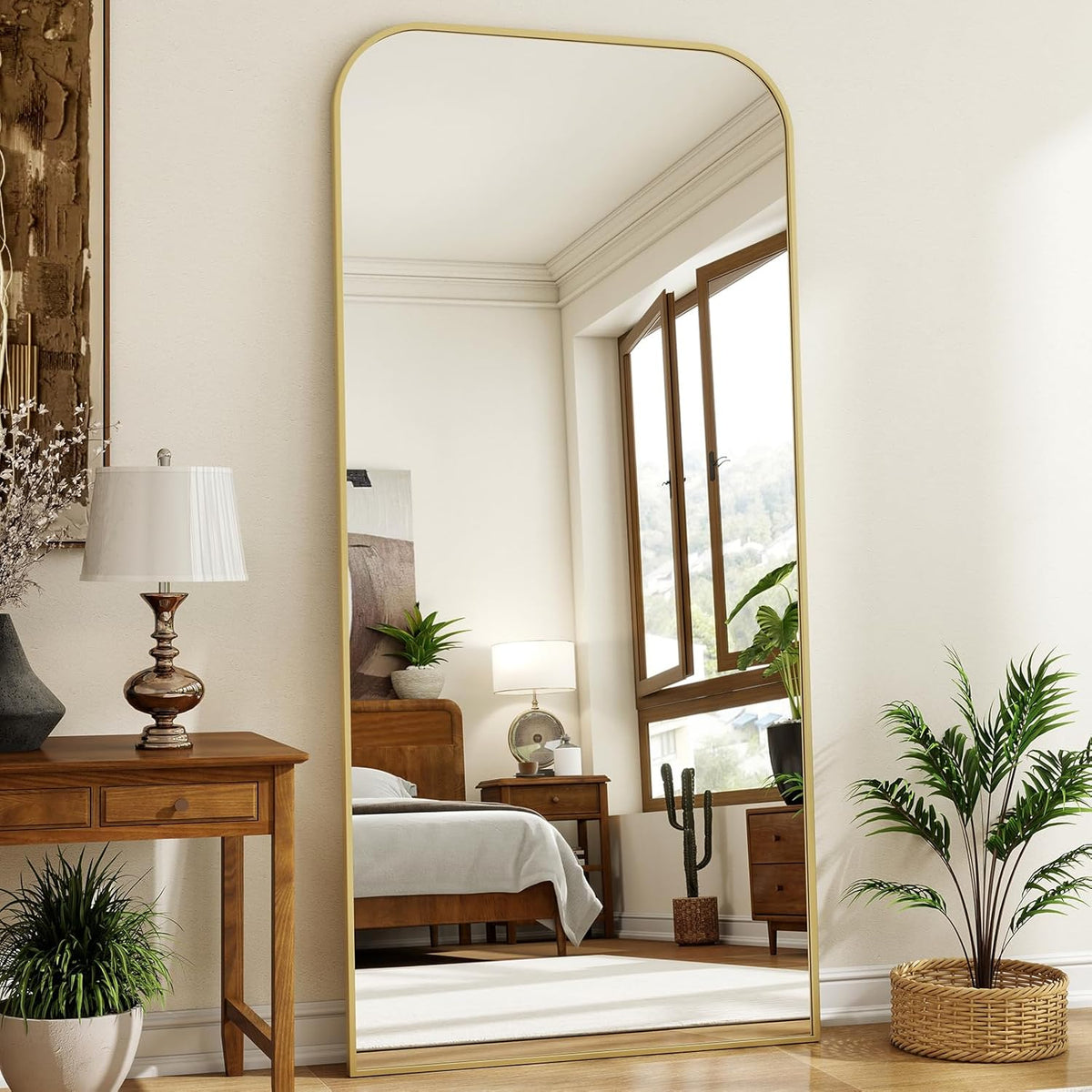 Full Length Mirror, 71&quot;x28&quot; Floor Mirror Freestanding, Arched Floor Standing Large Mirror Full Body Mirrors with Stand for Bedroom, Hanging Mounted Mirrors for Living Room, Silver