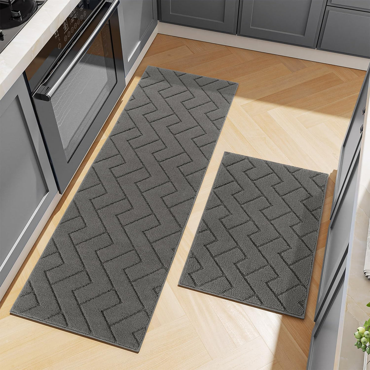 hicorfe Kitchen Rugs and Mats Sets,2 Pieces Super Absorbent Polypropylene Non-Slip Rug,Soft Comfort Floor Mat,Washable for Kitchen,Hallway,Office,Sink,Laundry(20&quot; x 31.5&quot;+20&quot; x 48&quot;,Navy Blue)