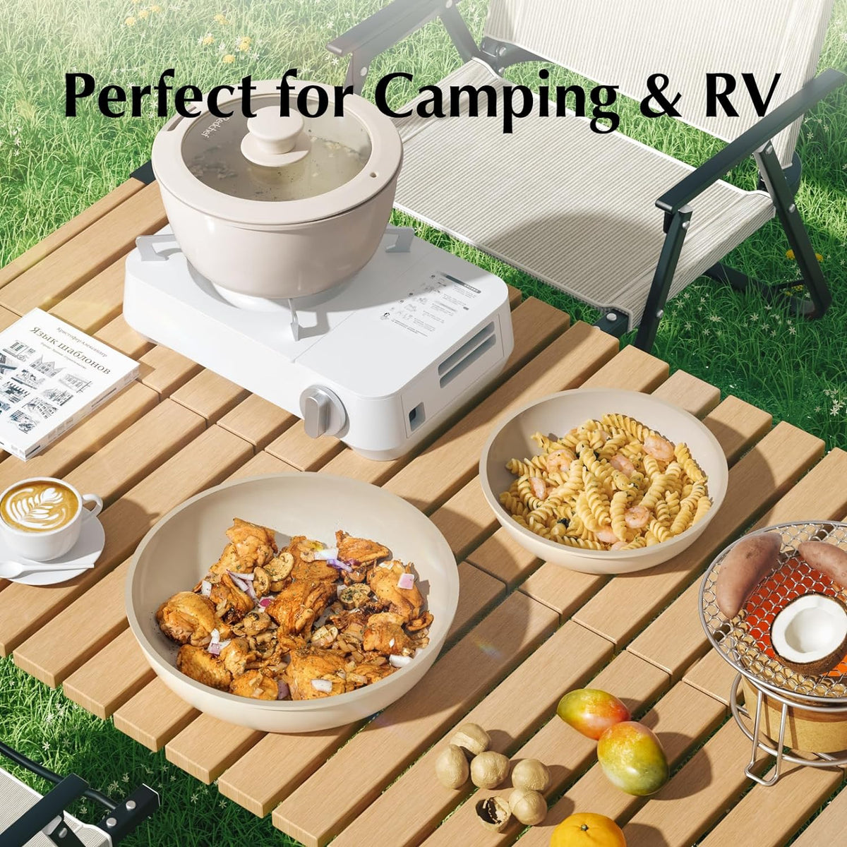 Redchef Ceramic Pots and Pans Set Non Stick, Nonstick Kitchen Cookware Sets, Non Toxic Pots and Pans Set Non Stick, PFAS PFOA &amp; PTFE Free, Detachable Handle Pots and Pans 5 Piece, RV Cookware