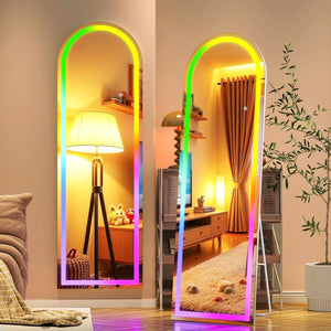 Hasipu 56" x 16" Arch LED Full Length Mirror with RGB Lights and Bluetooth Speaker, Full Body Floor Mirror with White Frame for Bedroom, Living Room, Dressing Room