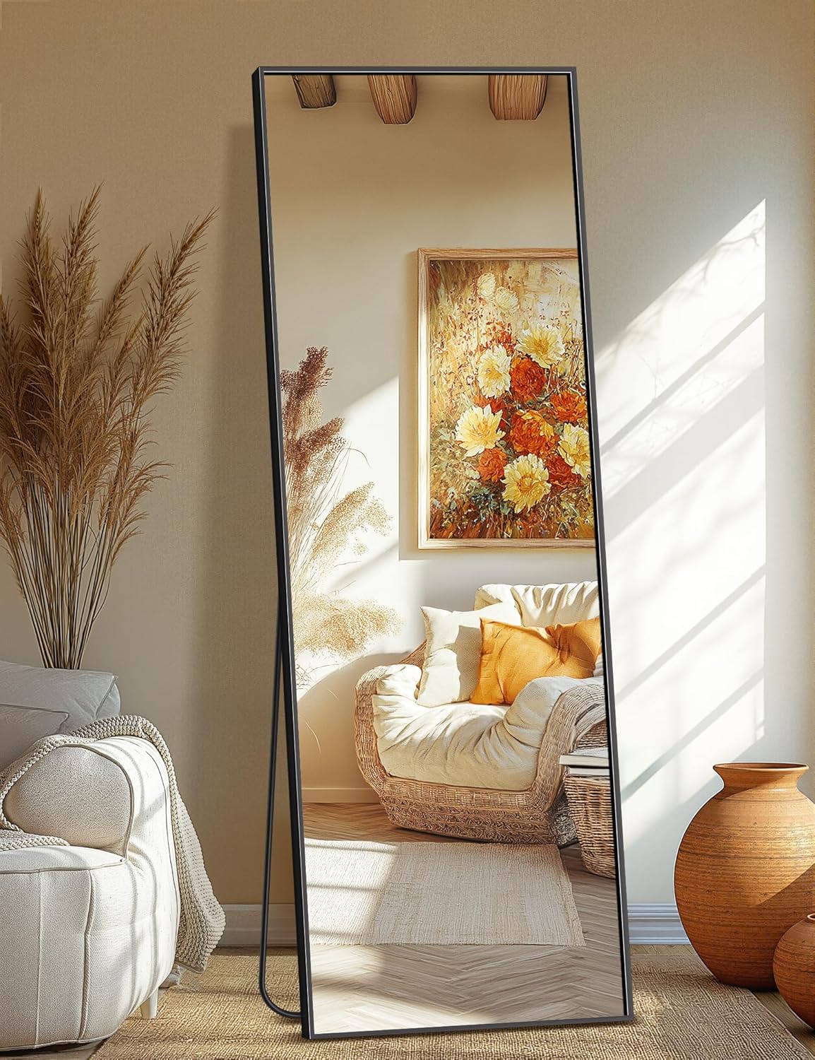 Full Length Mirror, Standing Large Floor Mirror with Aluminum Frame for Bedroom, Living Room, Bathroom(Black)