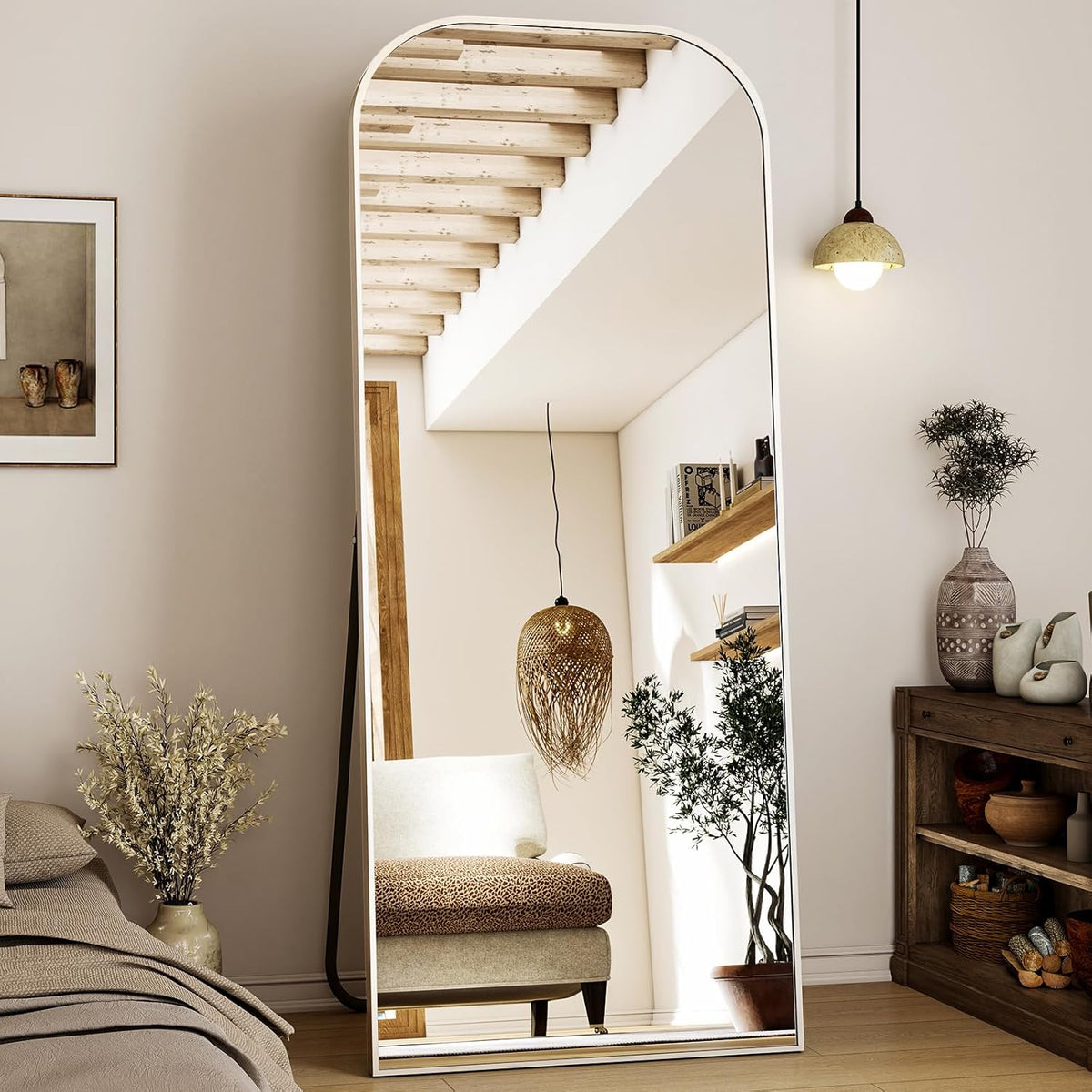 Full Length Mirror, 71&quot;x28&quot; Floor Mirror Freestanding, Arched Floor Standing Large Mirror Full Body Mirrors with Stand for Bedroom, Hanging Mounted Mirrors for Living Room, Silver