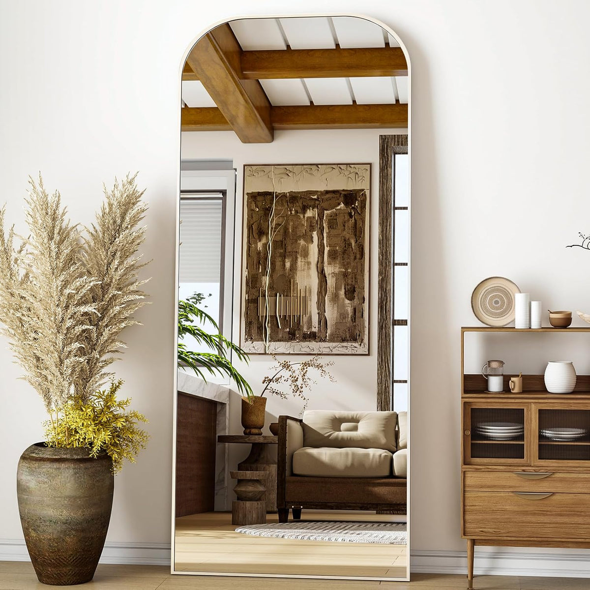 Full Length Mirror, 71&quot;x28&quot; Floor Mirror Freestanding, Arched Floor Standing Large Mirror Full Body Mirrors with Stand for Bedroom, Hanging Mounted Mirrors for Living Room, Silver