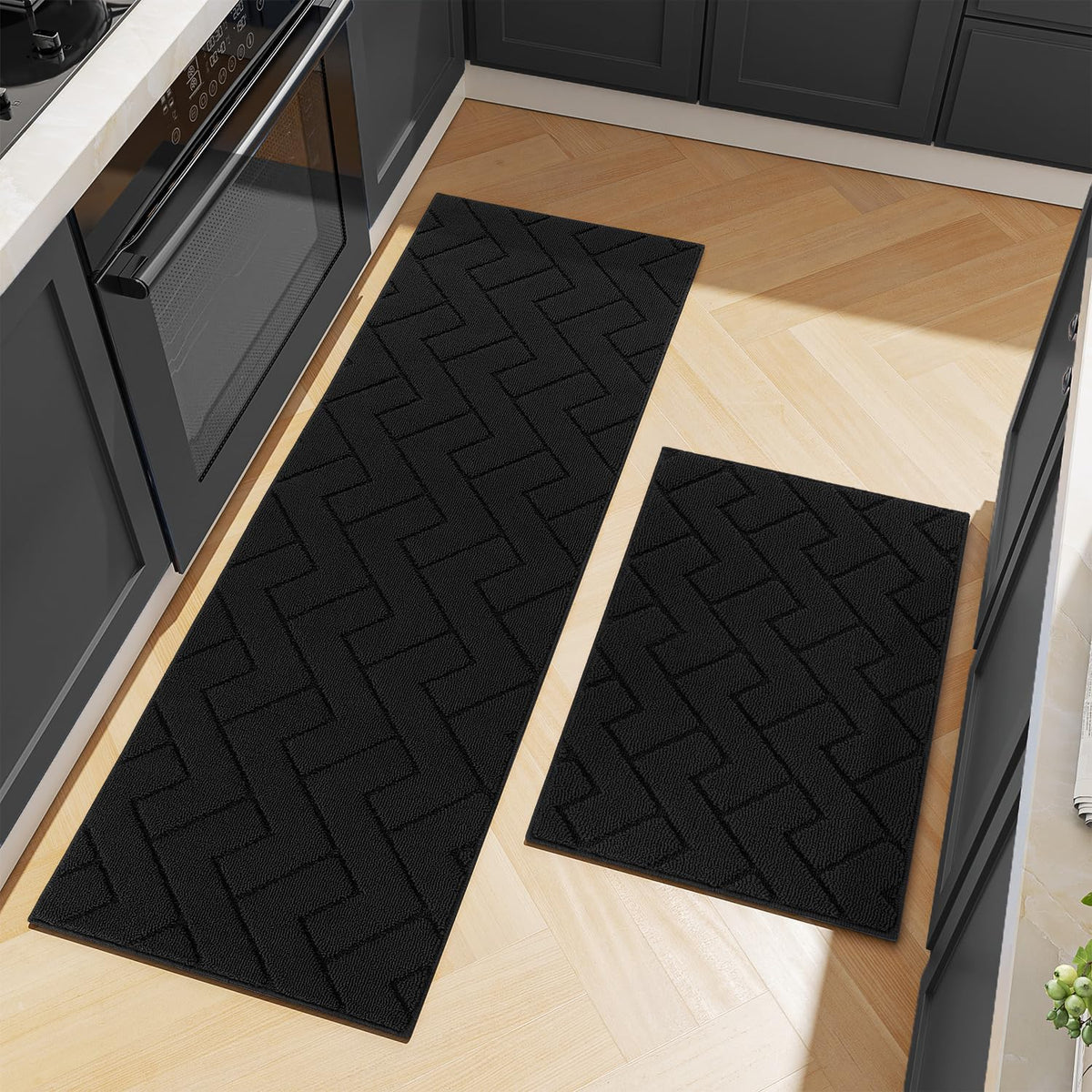 hicorfe Kitchen Rugs and Mats Sets,2 Pieces Super Absorbent Polypropylene Non-Slip Rug,Soft Comfort Floor Mat,Washable for Kitchen,Hallway,Office,Sink,Laundry(20&quot; x 31.5&quot;+20&quot; x 48&quot;,Navy Blue)