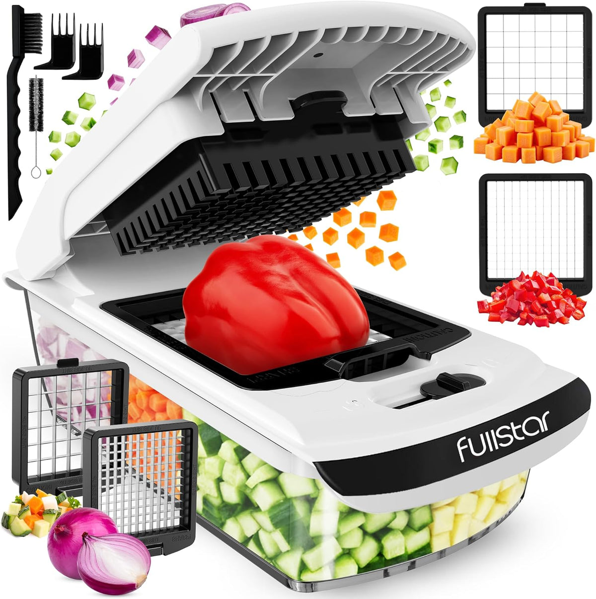 Fullstar The Original Pro Chopper - Vegetable Chopper and Spiralizer, Food Chopper with Container, Fruit Slicer, Kitchen Gadgets &amp; Accessories, Home Essentials (4 in 1, White)