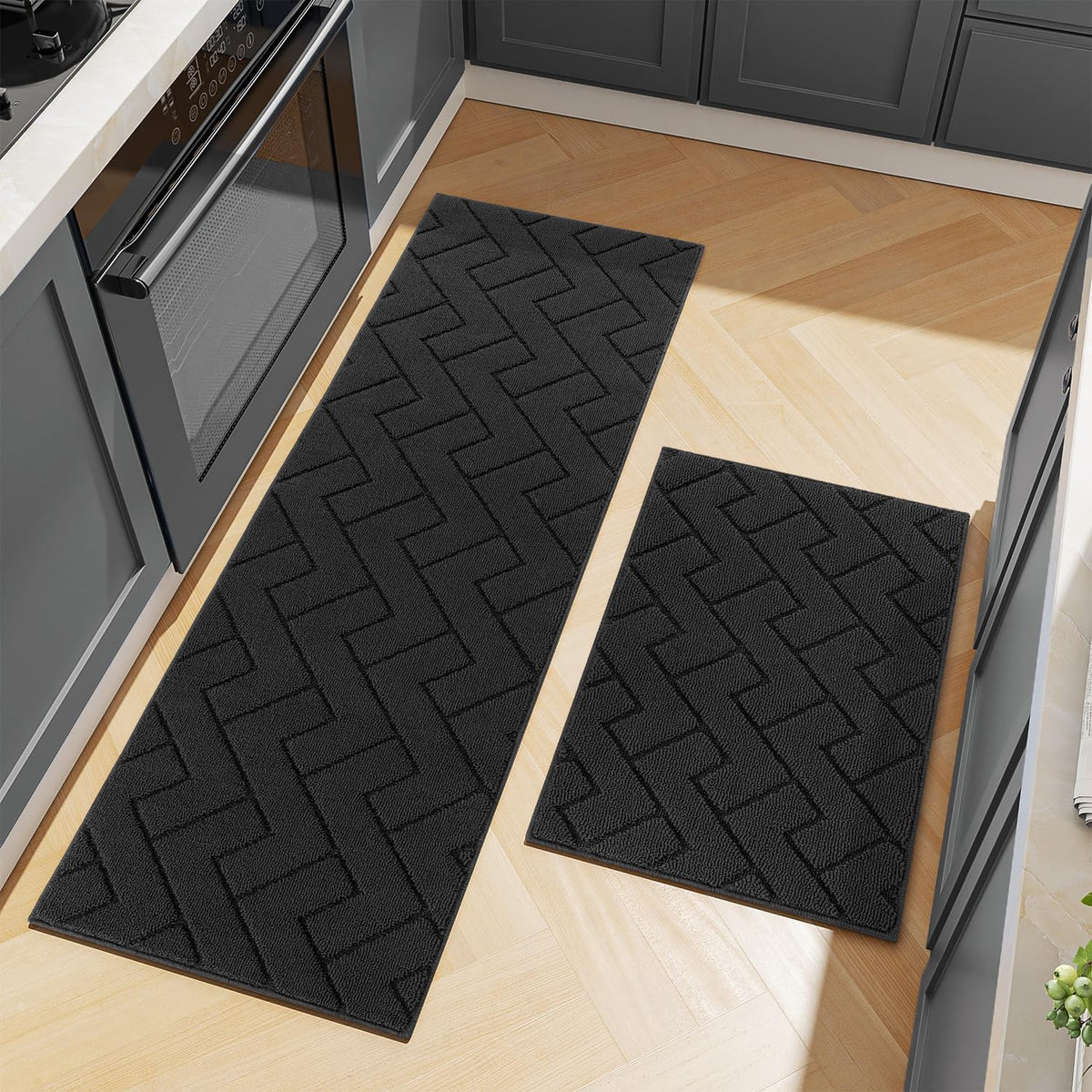 hicorfe Kitchen Rugs and Mats Sets,2 Pieces Super Absorbent Polypropylene Non-Slip Rug,Soft Comfort Floor Mat,Washable for Kitchen,Hallway,Office,Sink,Laundry(20&quot; x 31.5&quot;+20&quot; x 48&quot;,Navy Blue)