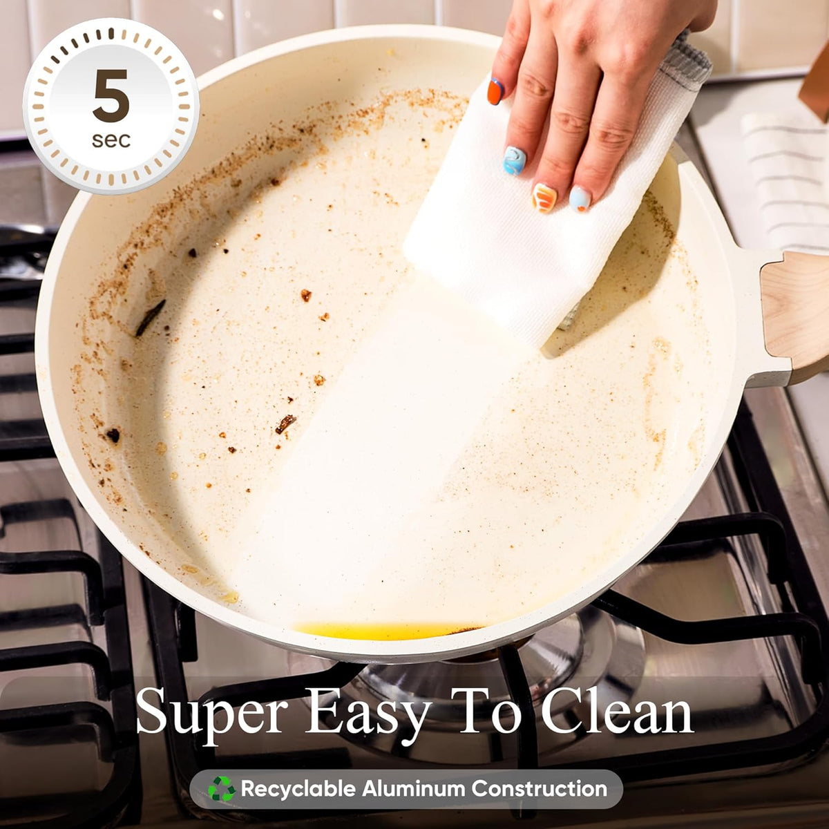 CAROTE 21Pcs Pots and Pans Set, Nonstick Cookware Sets, White Granite Induction Cookware Non Stick Cooking Set w/Frying Pans &amp; Saucepans(PFOS, PFOA Free)