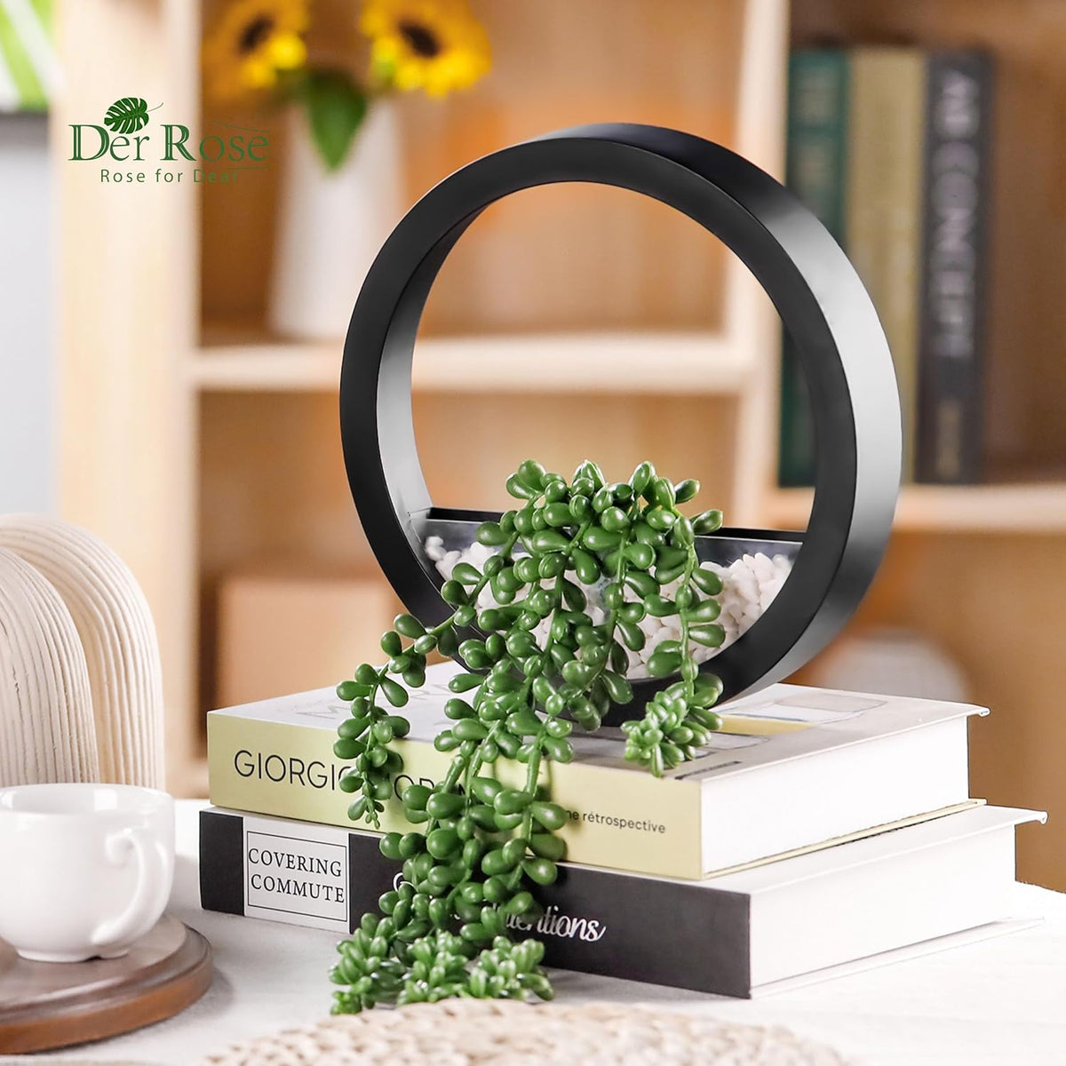 Der Rose 2 Pack Fake Plants Hanging Artificial Succulents Plants in Black Pots for Living Room Bathroom Accessories Boho Farmhouse Wall Decor