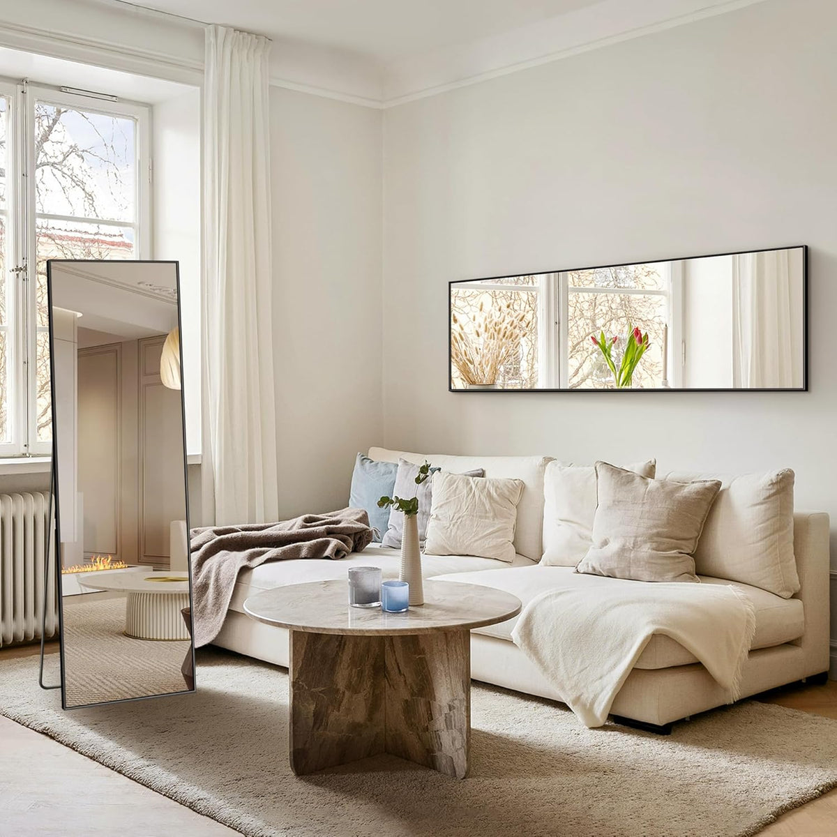 Full Length Mirror, Standing Large Floor Mirror with Aluminum Frame for Bedroom, Living Room, Bathroom(Black)