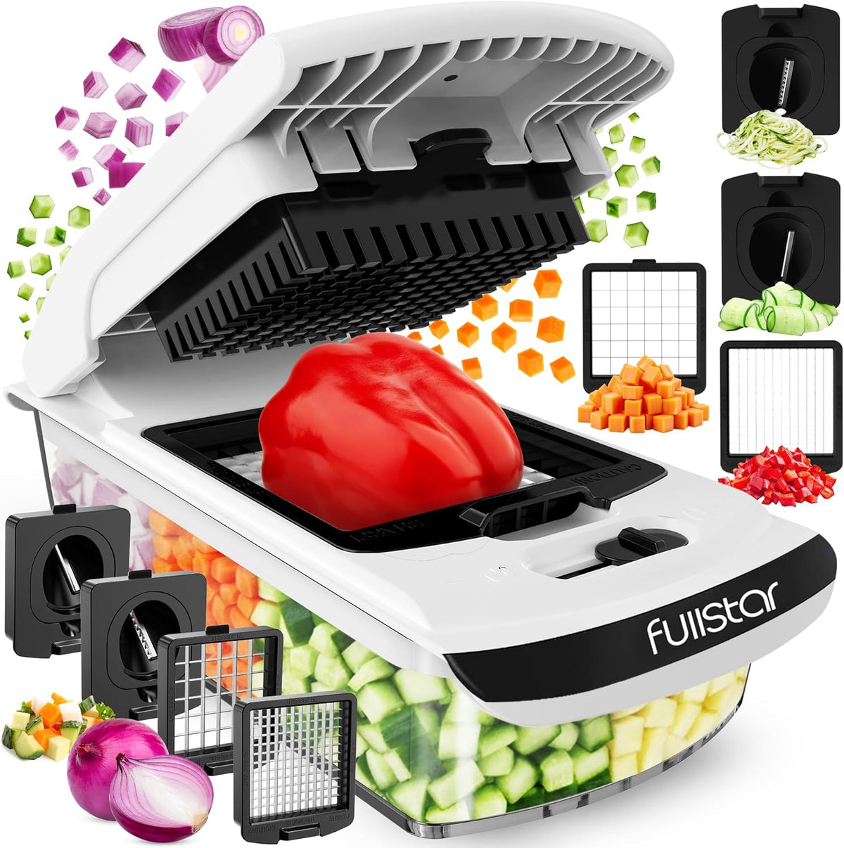 Fullstar The Original Pro Chopper - Vegetable Chopper and Spiralizer, Food Chopper with Container, Fruit Slicer, Kitchen Gadgets &amp; Accessories, Home Essentials (4 in 1, White)