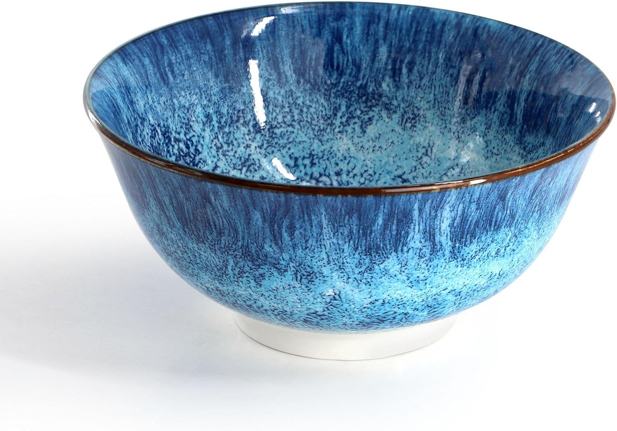 Elama Oceanus 16 Piece Porcelain Double Bowl Dinnerware Set in Blue, Tableware Service for 4