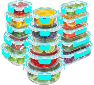 BAYZZ 30 Piece Glass Food Storage Containers Set, Glass Meal Prep Containers with Lids, Airtight Lunch Box, BPA-Free, Microwave, Freezer & Dishwasher Safe