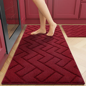 hicorfe Kitchen Rugs and Mats Sets,2 Pieces Super Absorbent Polypropylene Non-Slip Rug,Soft Comfort Floor Mat,Washable for Kitchen,Hallway,Office,Sink,Laundry(20" x 31.5"+20" x 48",Navy Blue)
